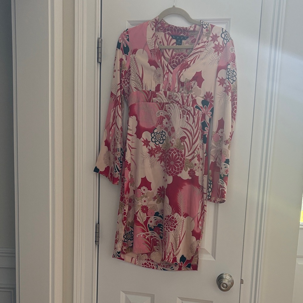 Hype Pink and Red Floral Long Sleeve Dress
